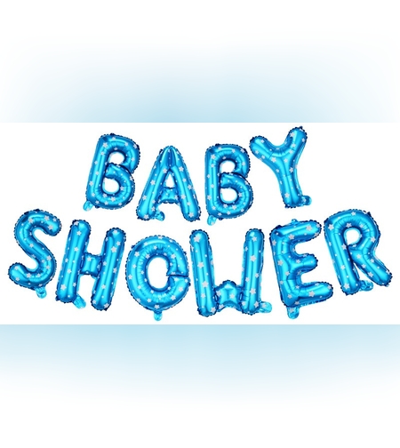 Set Baloane din Folie Metalizata, Flippy, Model Baby Shower, Litere de 40 cm, Baloane Party, Ambalaj Individual, Pai, Ata si Adeziv Incluse, Umflare cu Aer sau Heliu, Albastru
