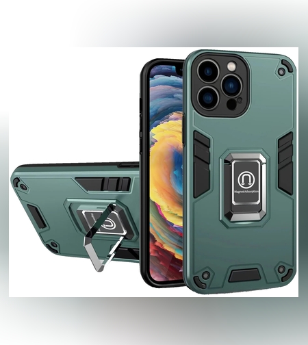 Husa Iron Warriors pentru iPhone 14 Pro Max, Flippy,  Hybrid Ring Holder Kickstand, Verde inchis