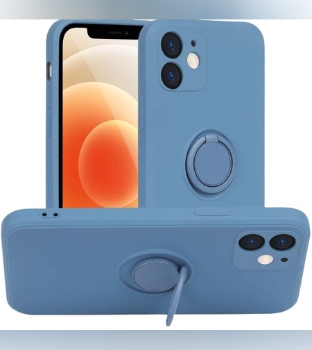 Husa protectie Flippy compatibila cu Samsung A32 5G Liquid Silicone Ring cu suport rotativ Albastru deschis