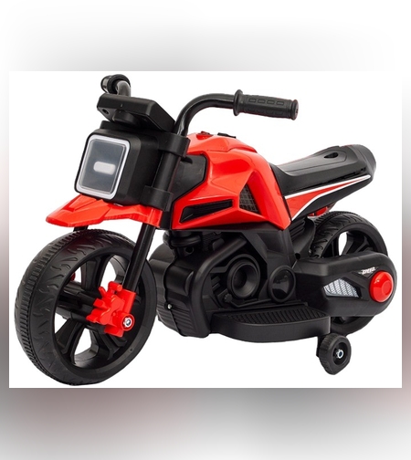 Motocicleta Electrica cu 2 Roti Mari si 2 Roti Ajutatoare, Flippy, Acumulator Incarcare, Anti-Rasturnare, Lumini, Muzica, Motor:380, Baterie 6V4.5, 41.5x70x34 cm, 4.5 Kg, 3 Ani+, Rosu Negru
