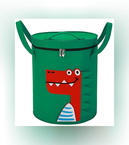 Cutie de Depozitare 2In1, Flippy, Impermeabila, Covor pentru Jucarii si Lego 150cm, Capacitate Mare, cu Manere, cu Sfori, Inaltime 40cm, Model Crocodil, Verde