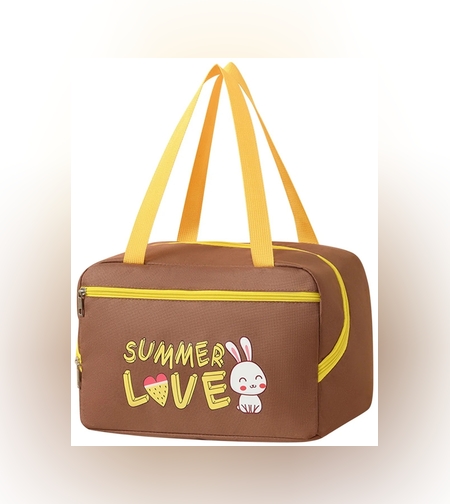 Geanta Termo-Izolanta, Flippy, Compartimente Telefon si Tacamuri, Multifunctionala, Impermeabila, 30x21x20 cm, Design Iepuras, Maro