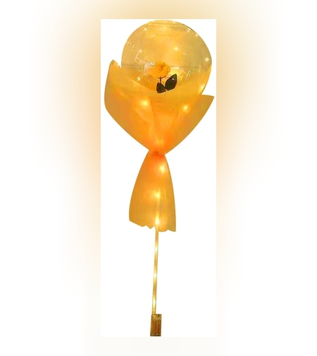 Buchet Decorativ, Flippy, Trandafir in Balon cu Lumini Led, Diametru 35 cm, 2 x Baterii AA (neincluse), Sampanie