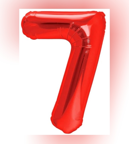 Balon din Folie Metalizata, Flippy, Figurina Cifra, Model 7, Tema Aniversare 40 cm, Ambalaj Individual, Pai Inclus, Umflare cu Aer sau Heliu, Rosu