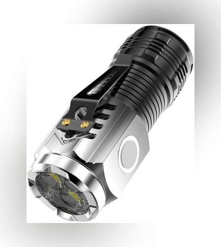 Lanterna cu 3 Nuclee Led, Flippy, Incarcare USB, Autonomie 4-20h, Raza Maxima 100-200 m, 5W, 4 x 4 x 9 cm, Suport de Agatat, Fund Magnetic, Argintiu