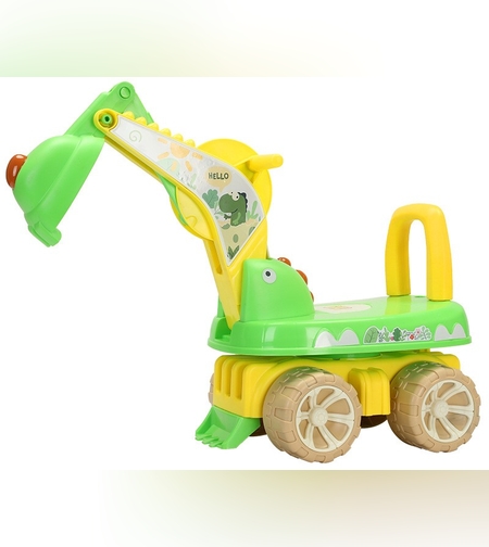 Excavator pentru Copii, Flippy, 1-3 Ani, Greutate Portanta 30 kg, Muzica si Lumini, Rotatie 360 Grade, 45 x 31 x 35 cm, 4 Roti, Verde