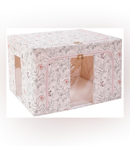 Cutie Depozitare, Flippy, 66L, din Material Textil, 50 x 40 x 33 cm, pentru Haine si Lenjerii, Model Fluturasi, Bej