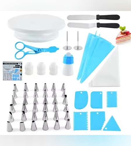 Set 55 Piese Ustensile pentru Ornare Prajituri, Flippy, din Plastic si Otel Inoxidabil, Multicolor