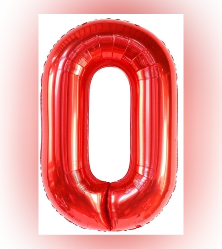 Balon din Folie Metalizata Flippy, Figurina Cifra, Tema Aniversare 40 cm, Ambalaj Individual, Pai inclus, Umflare cu Aer sau Heliu, Rosu, Cifra 0