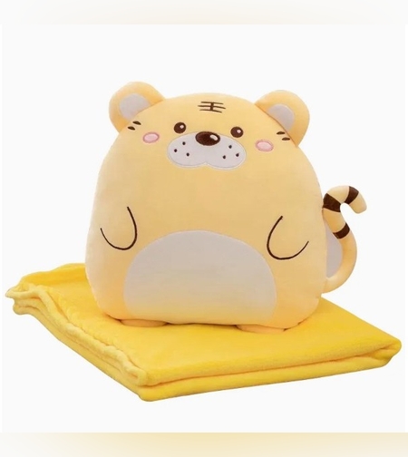 Patura 2in1 pentru Pat sau Canapea, Flippy, Model Jucarie Tigru cu Spatiu de Depozitare Patura, Microfibra, 1x1.7 m, Portocaliu