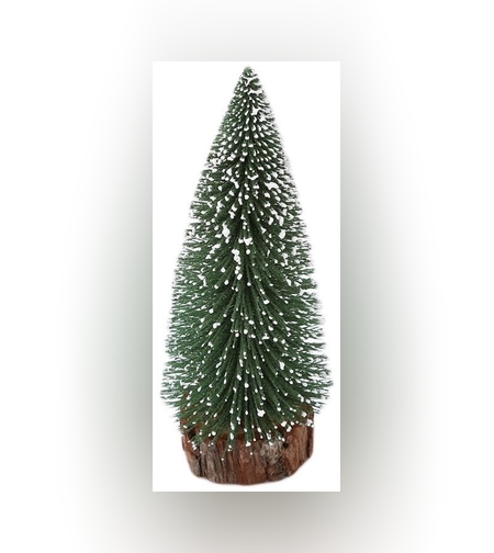 Brad artificial de craciun, ornament pentru masa, pe suport lemn, 25 cm inaltime, Argintiu