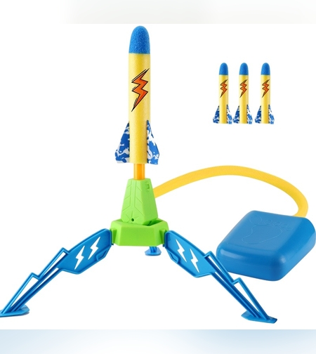 Jucarie pentru Copii, Flippy, Lansator de Rachete cu Piciorul, un Singur Lansator, 3 Rachete cu Lumini, 40.5 cm Inaltime, Multicolor