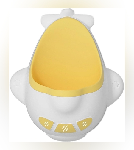 Pisoar pentru Baieti, Flippy, 0-8 Ani, in Forma de Avion, Perie Inclusa, Montare pe Perete, Carlig Autoadeziv Inclus, 29 x 33.5 cm, Alb/Galben