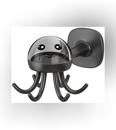 Suport Cuier pentru Perete, Flippy, Model Caracatita, Adeziv, 10 x 8.5 cm, 6 Brate, Gri