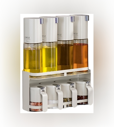 Suport pentru Depozitare Condimente, Ulei, Otet, Flippy, Montare pe Perete din 9 Piese, Uz Casnic, pentru Bucatarie, 31x13.5x36.8cm, Alb