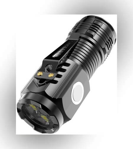 Lanterna cu 3 Nuclee Led, Flippy, Incarcare USB, Autonomie 4-20h, Raza Maxima 100-200 m, 5W, 4 x 4 x 9 cm, Suport de Agatat, Fund Magnetic, Negru