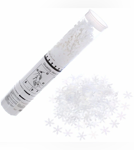 Tun de Confetti, Flippy, 30 cm, Model Fulgi de Zapada din Hartie, Ambalaj din PET, Alb