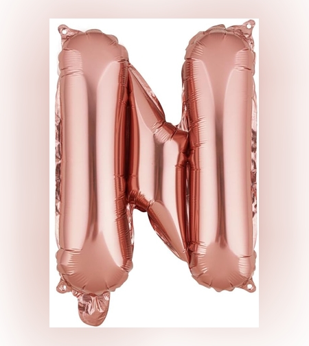 Balon Folie Metalizata Litera N, Flippy, 40 cm, Umflati cu Heliu sau Aer, Ambalaj Individual, Pai inclus, Rose Gold