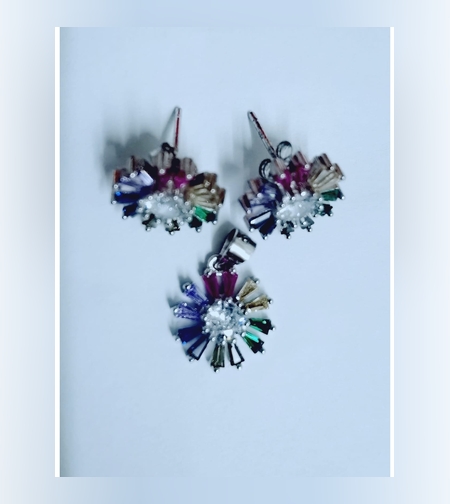 Set, Jolie Silver, Argint 925 Flori Multicolore cu Mijloc Alb Model 2