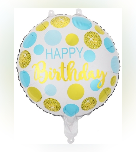 Balon din Folie Metalizata, Flippy, Figurine, Model 5, Happy Birthday, Tematica Aniversare, 45 cm, Ambalaj Individual, Pai Inclus, Umflare cu Aer sau Heliu, Multicolor