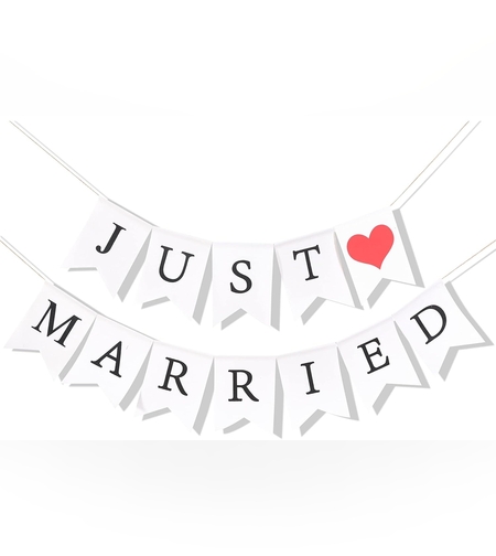 Banner Decorativ, Flippy, Model Just Married, Tematica Nunta, Alb-Negru