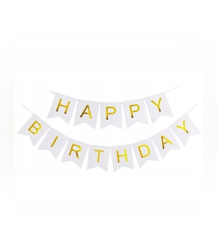 Banner Happy Birthday 100x200 cm, Flippy, Dimensiune Stegulet 11.5x16.5 cm, Rola de Ata Inclusa, Alb