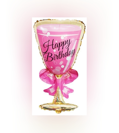 Balon din Folie Metalizata, Flippy, Figurina Pahar de Vin, Tema Aniversare, 93x48 cm, Ambalaj Individual, Pai Inclus, Umflare cu Aer sau Heliu, Roz