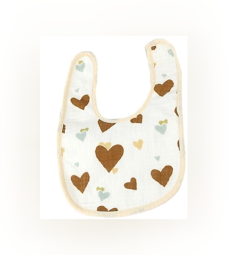 Baveta in Forma de U, Flippy, din Bumbac, pentru Copii 0-12 Luni, Rezistenta la Apa, cu Capse, Model cu Inimioare,  21x30 cm, Bej