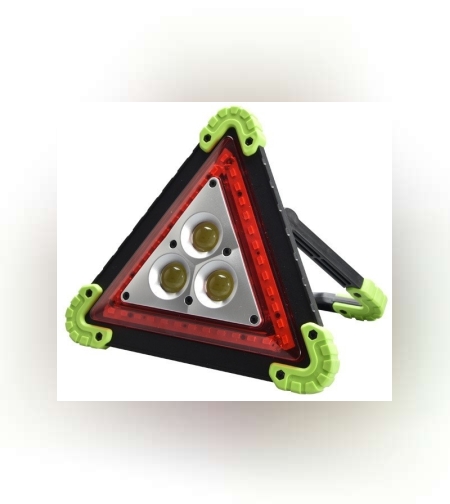 Triunghi Multifunctional de Avertizare, Flippy, Lanterna LED, Impermeabil IP65, 800 lm, 2 x AA, Functie Incarcare Telefon, USB si Micro USB, COB, Verde