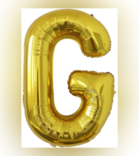 Balon Folie Metalizata Litera G, Flippy, 80 cm, Umflati cu Heliu sau Aer, Ambalaj Individual, Pai inclus, Auriu