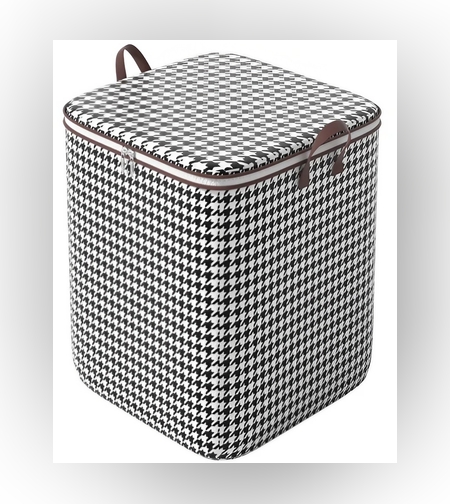 Cutie de Depozitare cu Fermoar, Flippy, Pliabila, Maner Ranforsat, Fermoar Rezistent, pentru Haine, Paturi, Plapumi, Perne, Lenjerii de Pat, Jucarii, 50x50x70 cm, 180 Litri, in Carouri, Alb-Negru