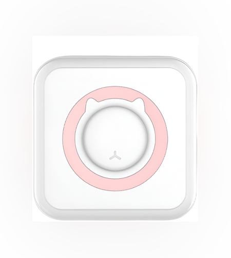 Mini Imprimanta Foto Portabila, Flippy, 5 Role de Hartie Termica, 5 Role Autocolante, 3 Role Colorate, Pixuri, Incarcare USB, Model Pisica, Alb Roz