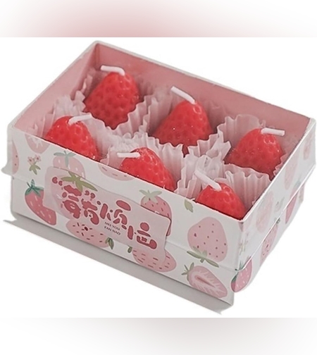 Set 6 Lumanari Parfumate, Flippy, Model Capsunici, Ardere 30 min, 78g, 6.3 x 9.3 x 3.8 cm, Rosu