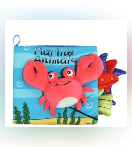 Carte Senzoriala, Flippy, pentru Bebelusi, 15x16x4 cm, cu Animalute, 3D, Cu Sunete si Fosnete, 0-3 Ani, Model Crab, Multicolor
