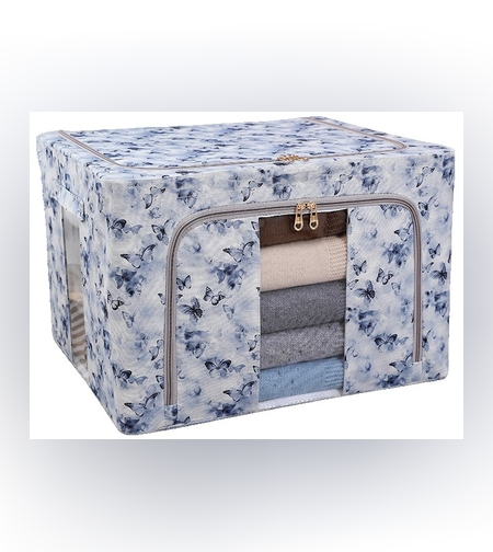 Cutie Depozitare, Flippy, 66L, din Material Textil, 50 x 40 x 33 cm, pentru Haine si Lenjerii, Model Fluturasi, Albastru