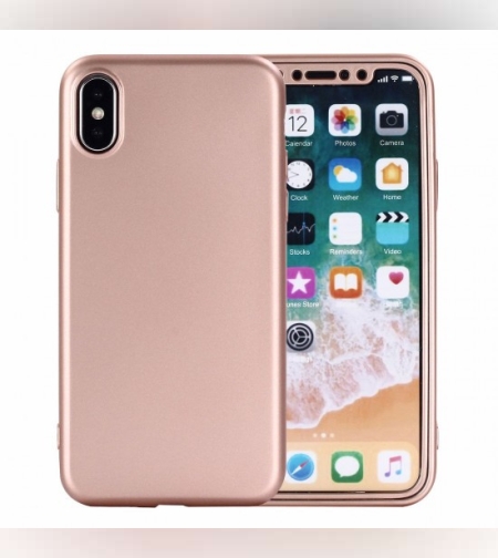 Husa Apple iPhone 6 Plus Full Silicone 360 Roz Auriu + Folie de protectie