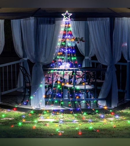 Instalatie luminoasa tip perdea pentru pomul de Craciun, cu stea luminoasa, 350 LED-uri, conectare retea, interior/exterior, lumina multicolora, Tree Dazzler