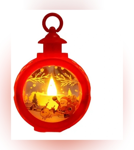 Decoratiune Craciun tip Felinare cu baterii, 13.5 x 9 cm,Lumanare cu geam si inscriptie Mos Craciun cu sanie,lumina alb cald,baterii incluse,Rosu