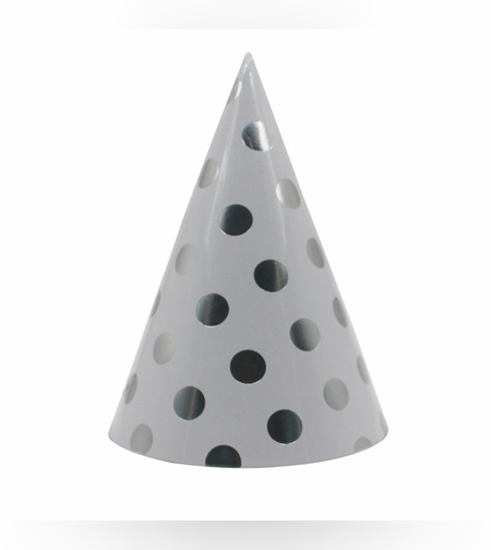 Set 6 Coifuri Metalizate, Flippy, pentru Petrecere, Tematica Aniversare, Model Buline, 20 cm, Argintiu