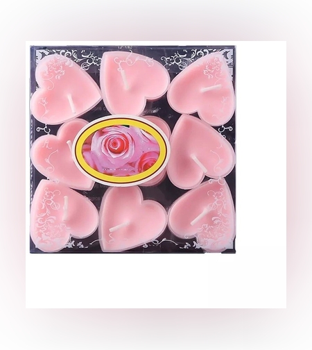 Set 9 Lumanari in Forma de Inima, Flippy, pentru Ziua Indragostitilor, Aroma de Trandafiri, Ardere 3.5 h, din Parafina, 4 x 2 cm, Roz