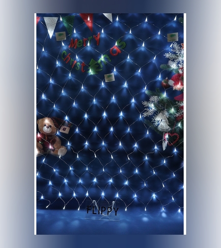 Instalatie de Craciun, Flippy®, Sectiune 2 x 2 m, Tip Plasa, 160 LED-uri, Fara Transformator, IP44, 8 Jocuri de Lumini, Interconectabila, Fir Transparent, Alb Rece