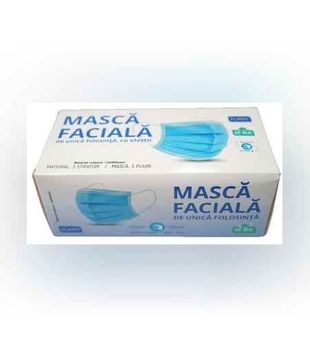 Masca faciala Flippy, 3 straturi si 3 pliuri - 50 bucati