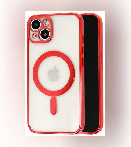 Husa MagSafe pentru Apple iPhone 14, Protectie camera, Full TPU, Margini colorate Electroplating, Magnetica, Incarcare Wireless, Flippy, Rosu