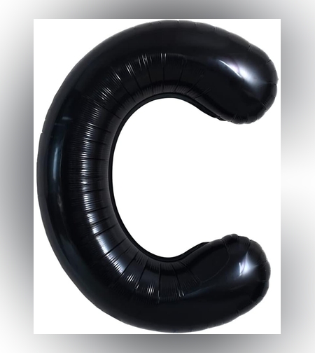 Balon Folie Metalizata Litera C, Flippy, 40 cm, Umflati cu Heliu sau Aer, Ambalaj Individual, Pai inclus, Negru