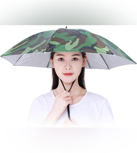 Umbrela de Cap, Flippy, Diametru 69 cm, Snur Reglabil de Cap, Protectie UV/Ploaie, Camuflaj
