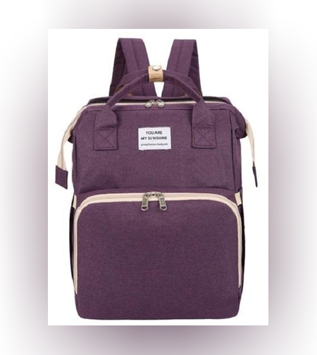 Rucsac Multifunctional pentru Mamici, Flippy, cu Patut Pliabil si Baza de Schimbat, Rezistent la Apa, Capacitate Mare, Usor, Compartimente Multiple, Buzunar Termic pentru Lapte, 42 x 32 x 22 cm, Mov