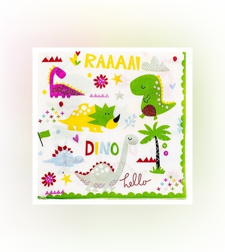 Set 20 Servetele de Masa, Flippy, Colectia Dino Park, 17 x 17 cm, din Hartie, Multicolor