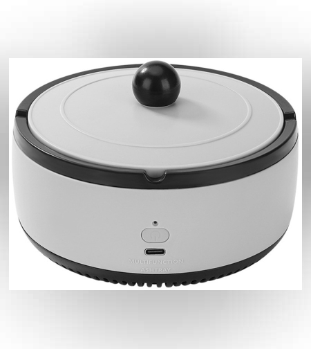 Scrumiera Multifunctionala cu Absorbtie, Flippy, Incarcare USB, cu Purificator de Aer, Scrumiera cu Absorbtie Fum, 14,5 x 14 x 7,5 cm, Gri