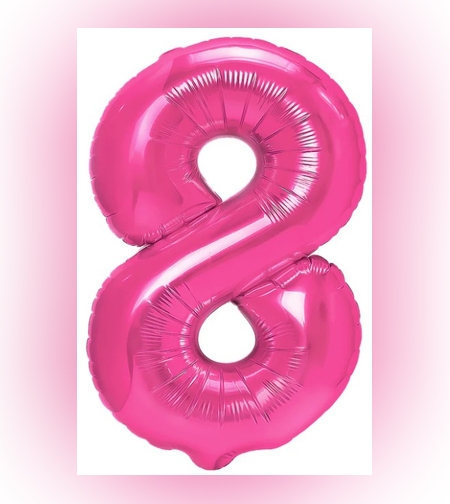 Balon din Folie Metalizata, Flippy, Figurina Cifra, Model 8, Tema Aniversare 100 cm, Ambalaj Individual, Pai Inclus, Umflare cu Aer sau Heliu, Roz