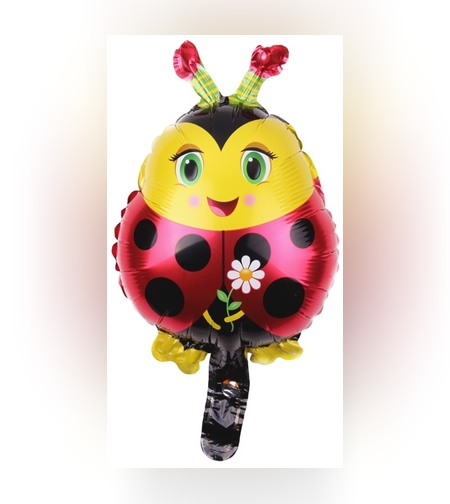 Balon din Folie Metalizata, Flippy, Figurina Buburuza, Tema Animalute, 30 cm, Ambalaj Individual, Pai Inclus, Umflare cu Aer sau Heliu, Albastru